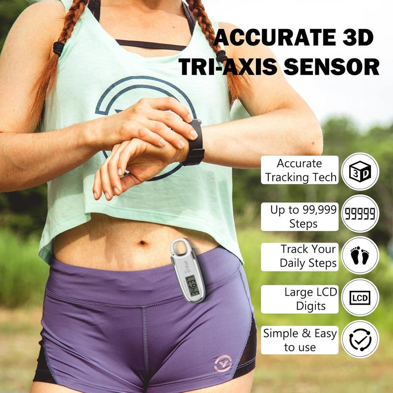 UTrak 3D Pedometer for Walking with Removable Clip and Carabiner Simple Step Counter for Walking Accurate Clip On Step Tracker for Men Women Kids - Image 3